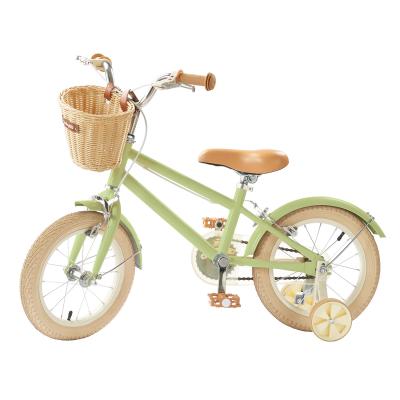 Vintage Kids Bike with Training Wheels & Basket, 14 Inch Girls Bike for 3-6Years Old